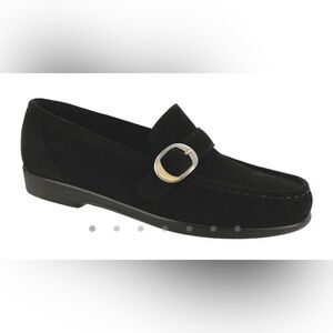 SAS Lara Slip-On Loafers Black Suede with Silver Buckle Women’s size 9.5
